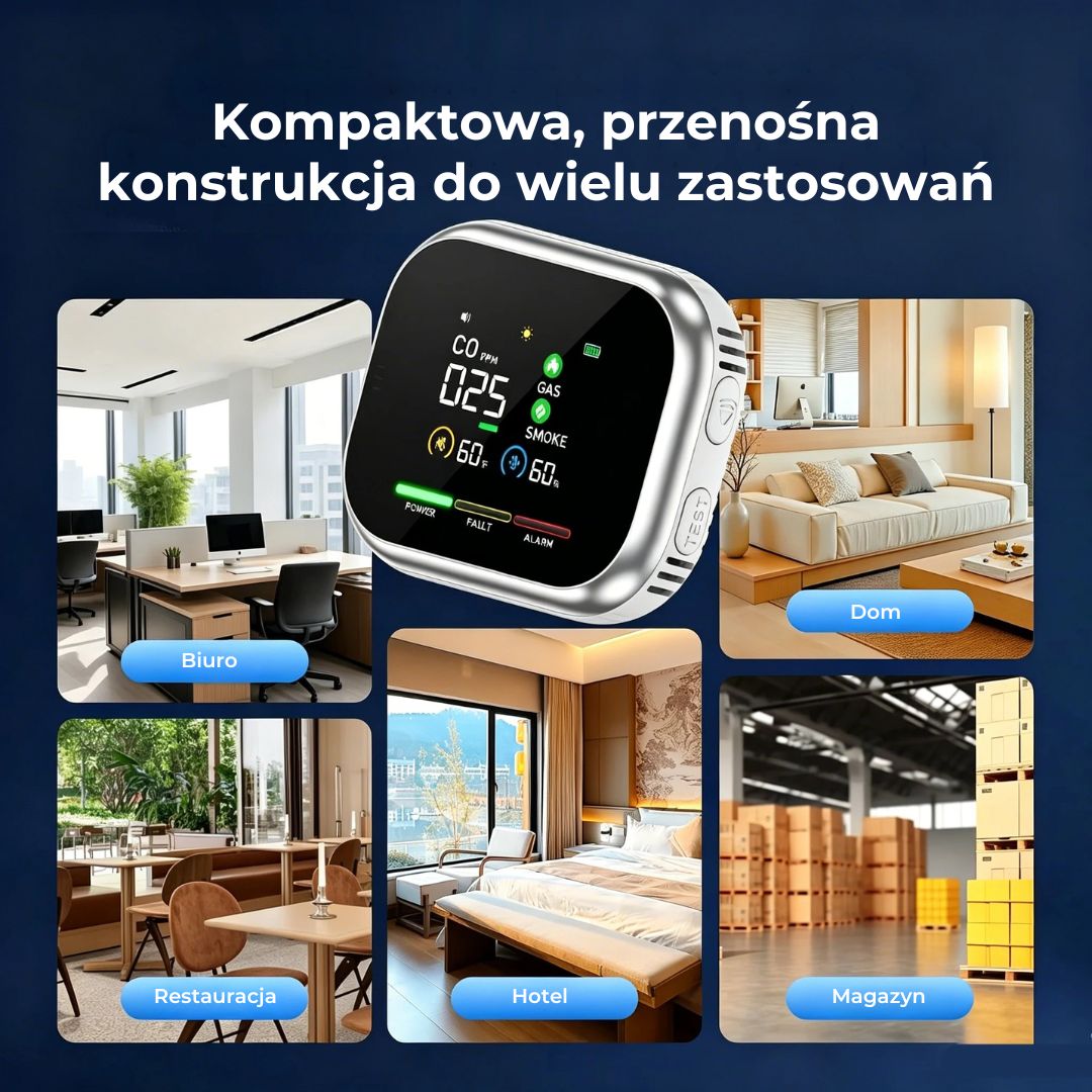 Inteligentny detektor bezpieczeństwa 6 w 1 – wykrywa do 12 rodzajów gazów i oparów