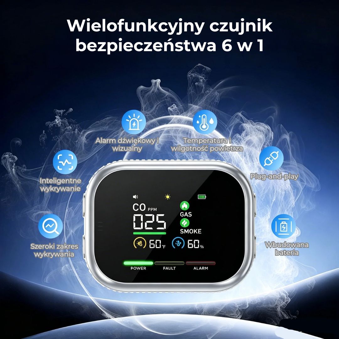 Inteligentny detektor bezpieczeństwa 6 w 1 – wykrywa do 12 rodzajów gazów i oparów
