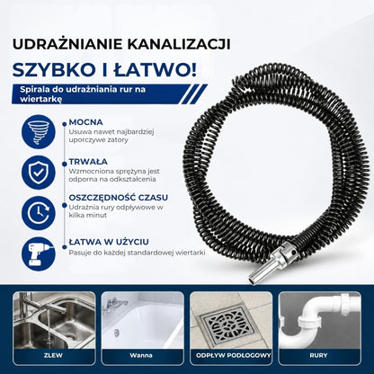 Sprężyna do czyszczenia rur (końcówka do wiertarki)