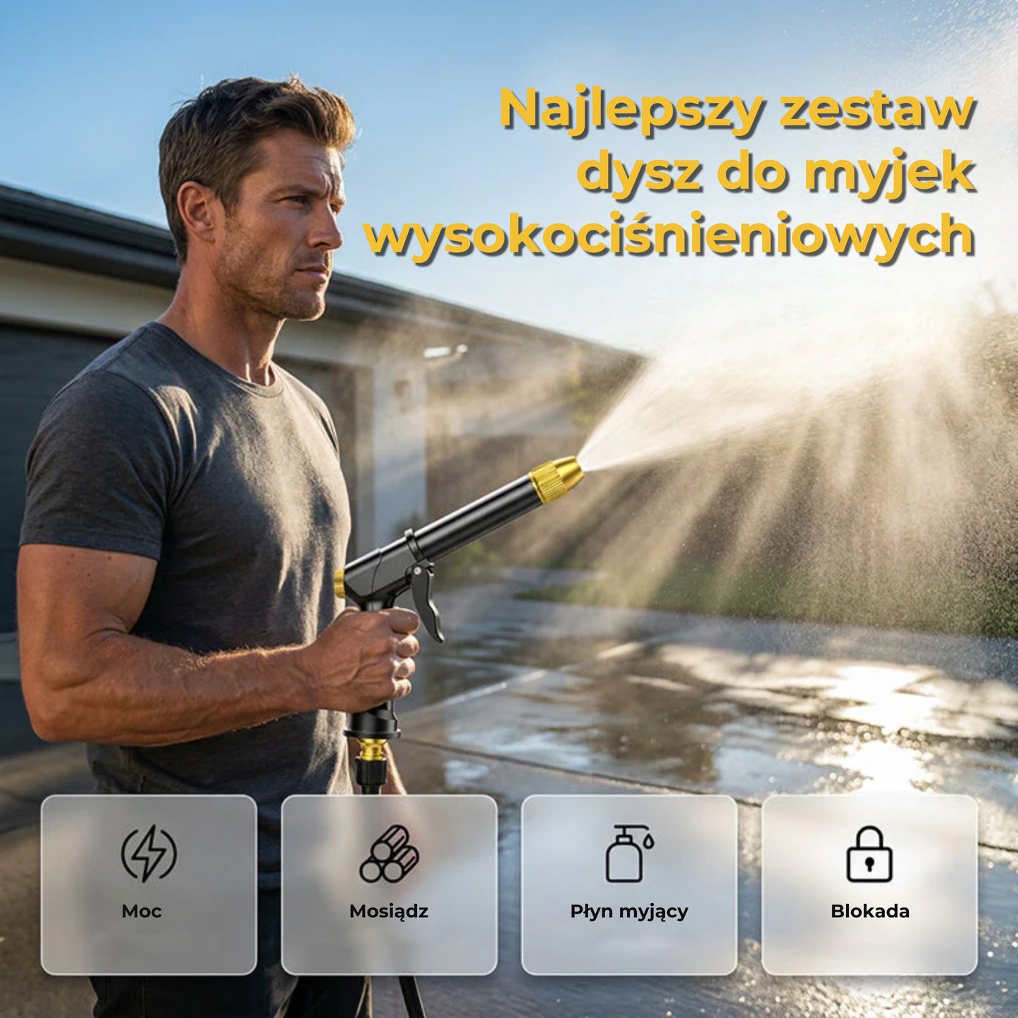 Pistoletowa końcówka do węża ogrodowego z dozownikiem piany