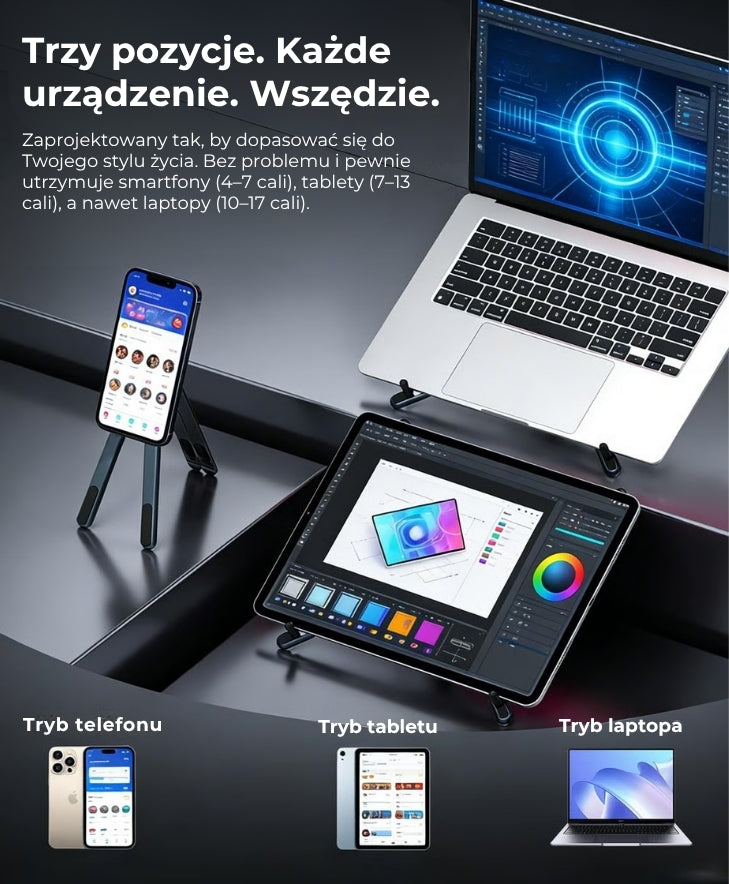 Składany magnetyczny stojak 3w1 na urządzenia elektroniczne