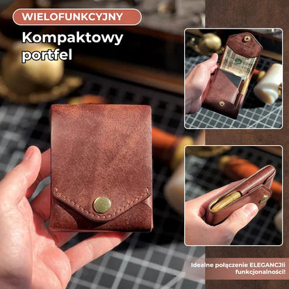 Vintage ręcznie robiony portfel skórzany