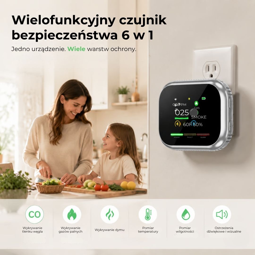Inteligentny detektor bezpieczeństwa 6 w 1 – wykrywa do 12 rodzajów gazów i oparów