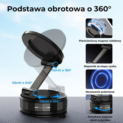 Magnetyczna przyssawka - Składany uchwyt na telefon 360° z blokadą próżniową