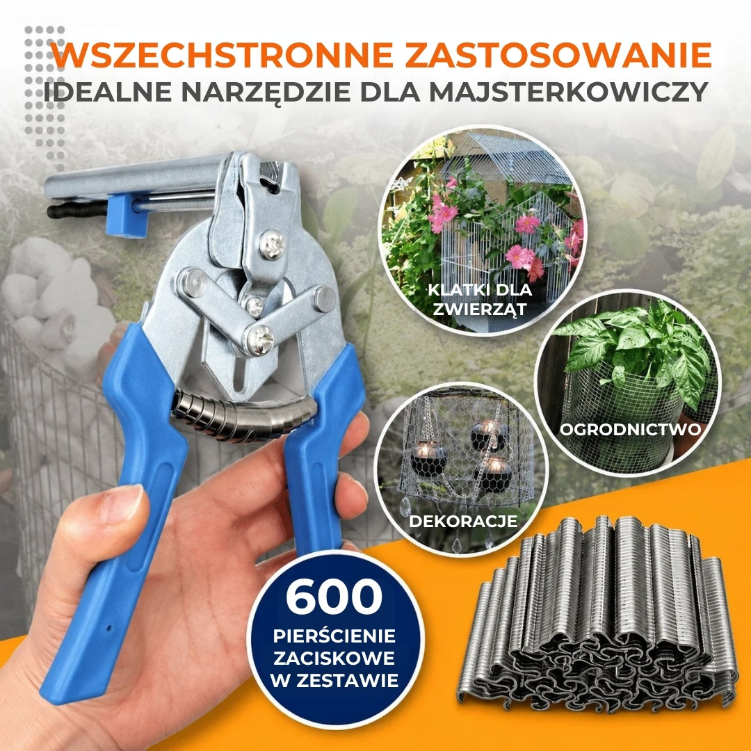 Szczypce do zacisków typu M – 600 zacisków w zestawie