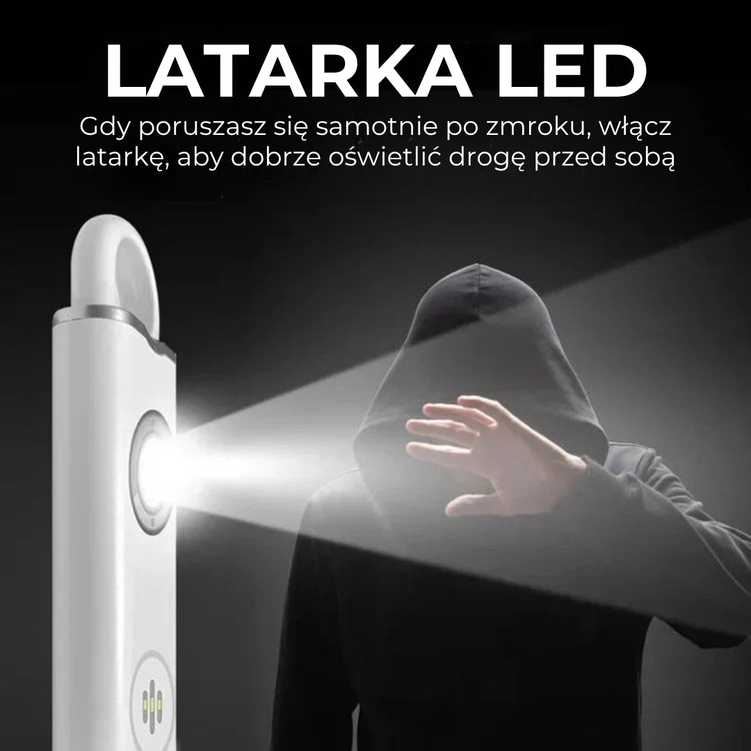 Brelok z alarmem do samoobrony i lampką LED