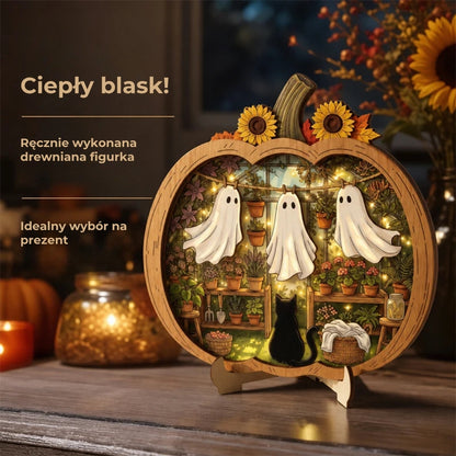 Drewniane dekoracje z dyni na Halloween