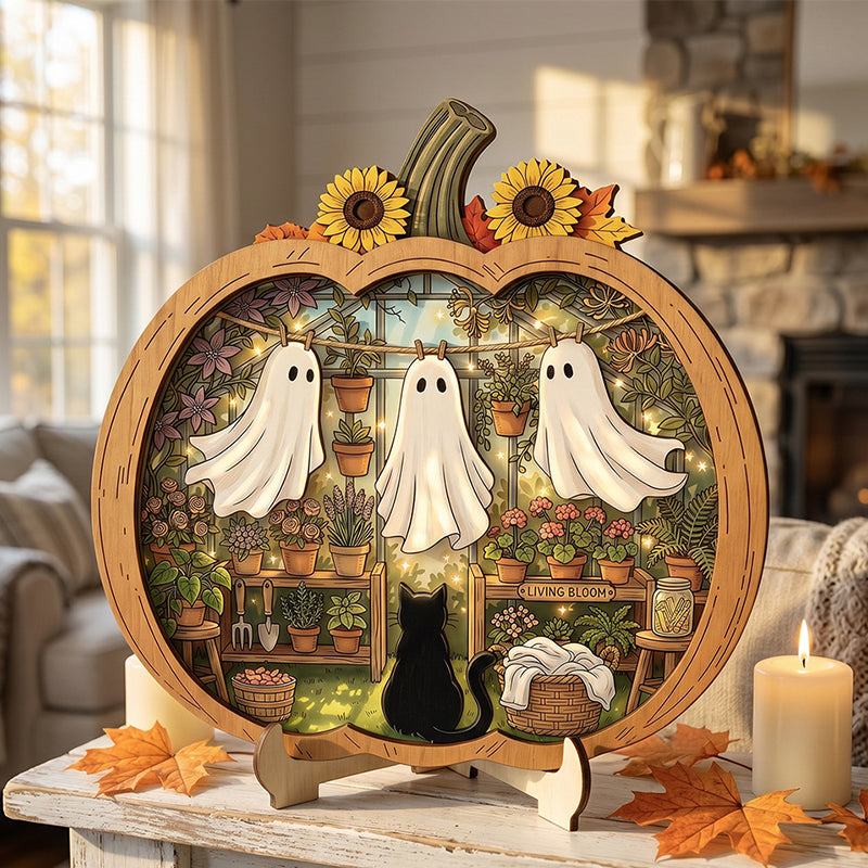 Drewniane dekoracje z dyni na Halloween