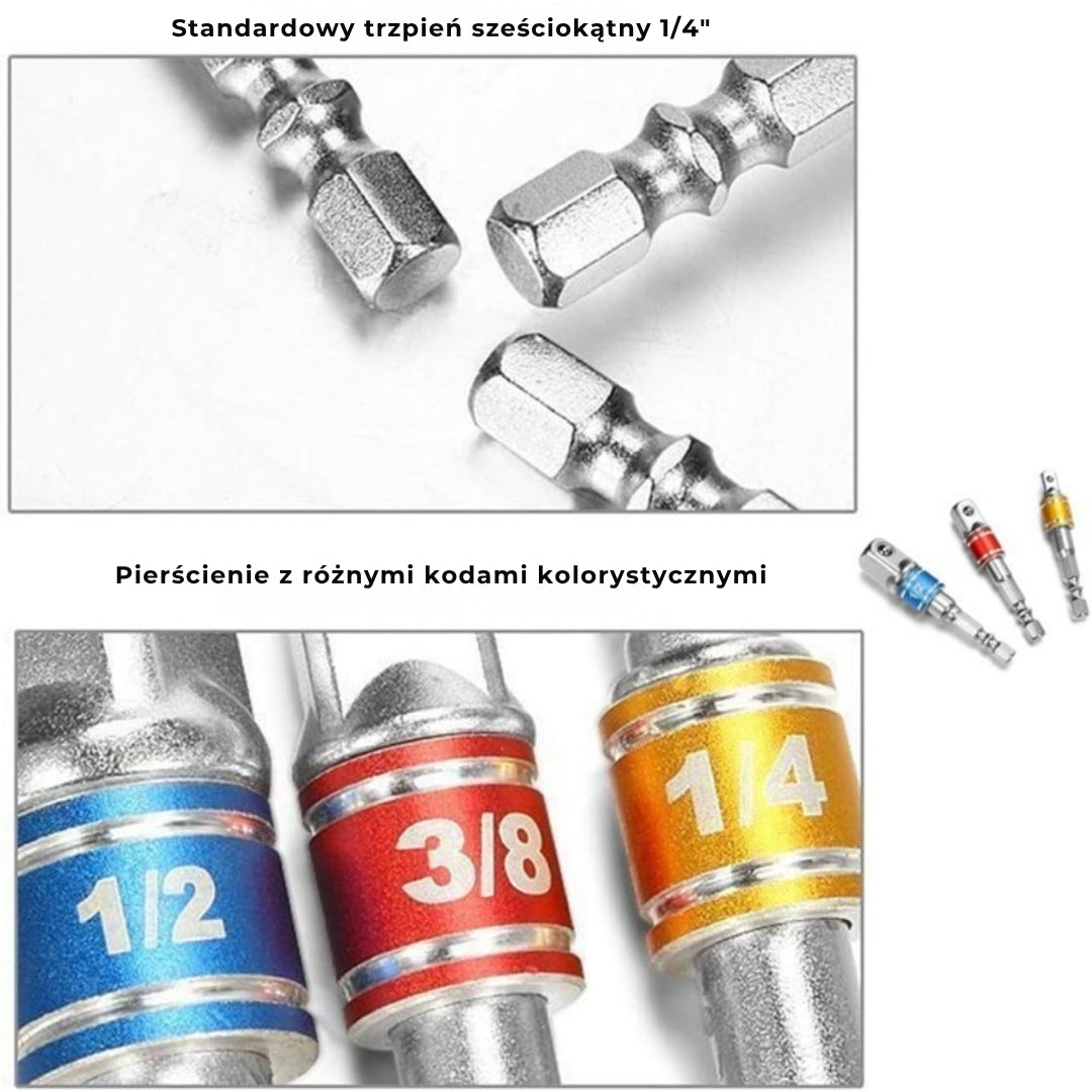 Zestaw adapterów do wiertarek i kluczy nasadowych