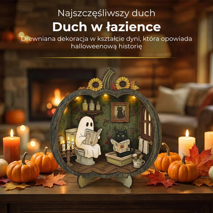 Drewniane dekoracje z dyni na Halloween