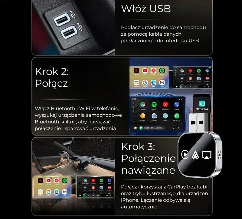 Bezprzewodowy Adapter Carplay V3 – Wyświetlanie Ekranu