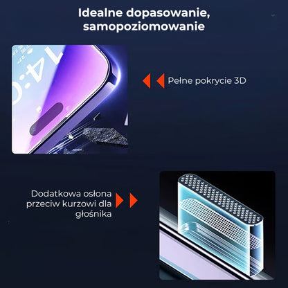 Zestaw zabezpieczający do iPhone'a – bezpyłowa, wzmocniona folia ochronna na ekran