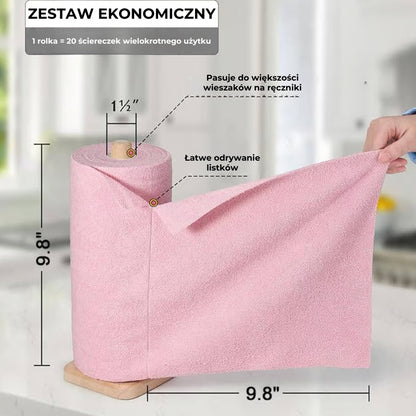 ♻️ Ręczniki z mikrofibry na rolce (20 sztuk, wielokrotnego użytku)