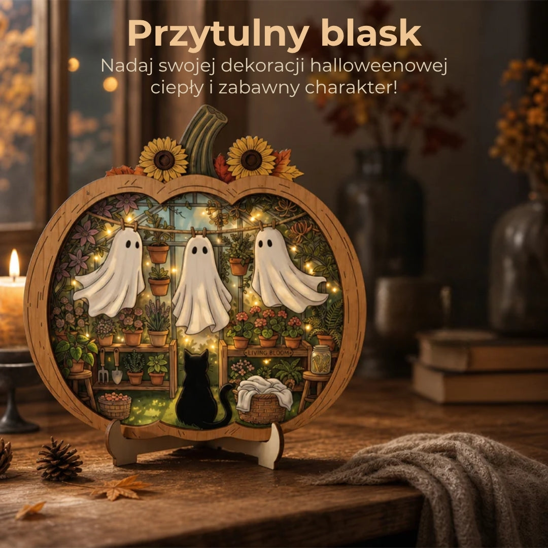 Drewniane dekoracje z dyni na Halloween
