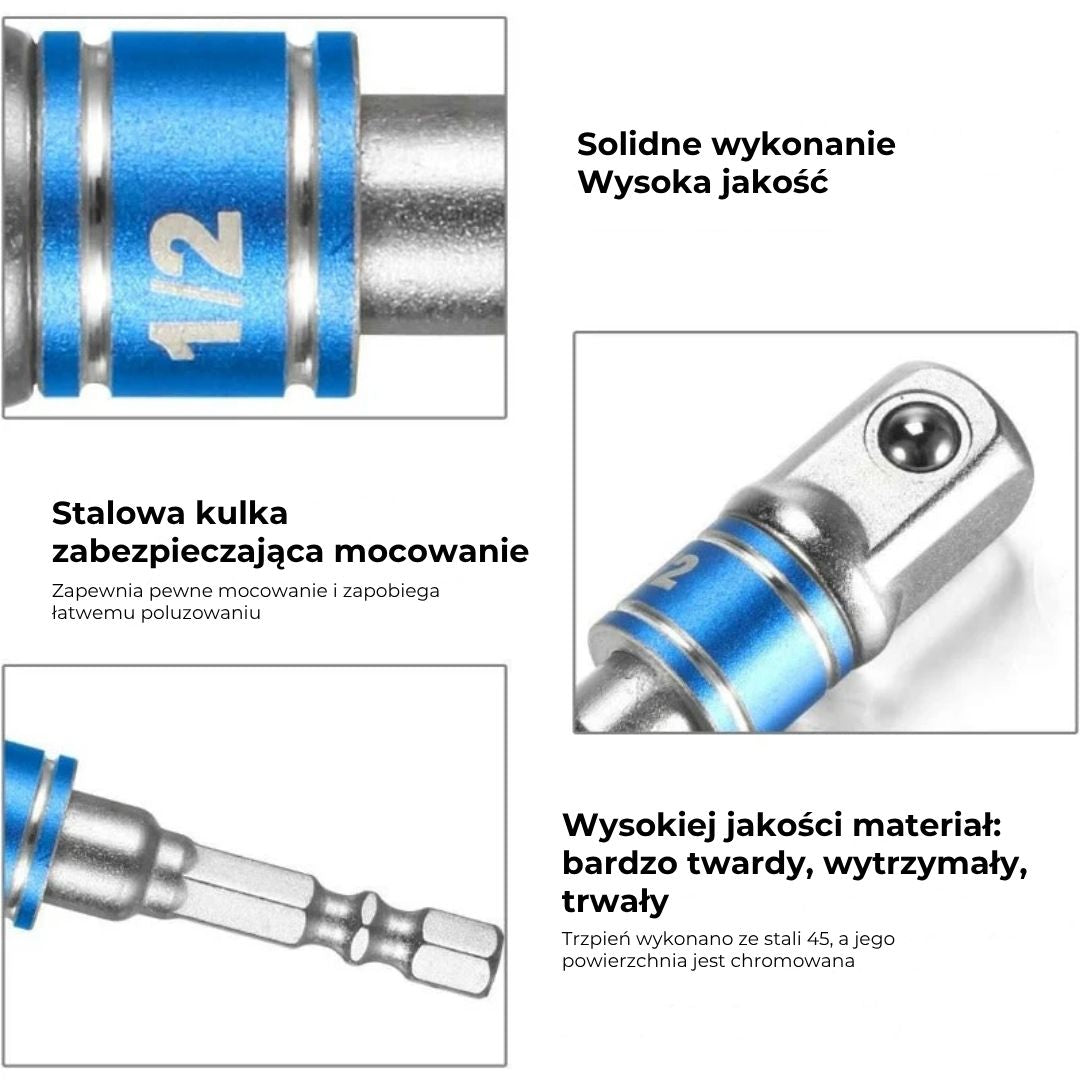 Zestaw adapterów do wiertarek i kluczy nasadowych
