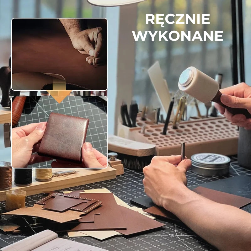 Vintage ręcznie robiony portfel skórzany