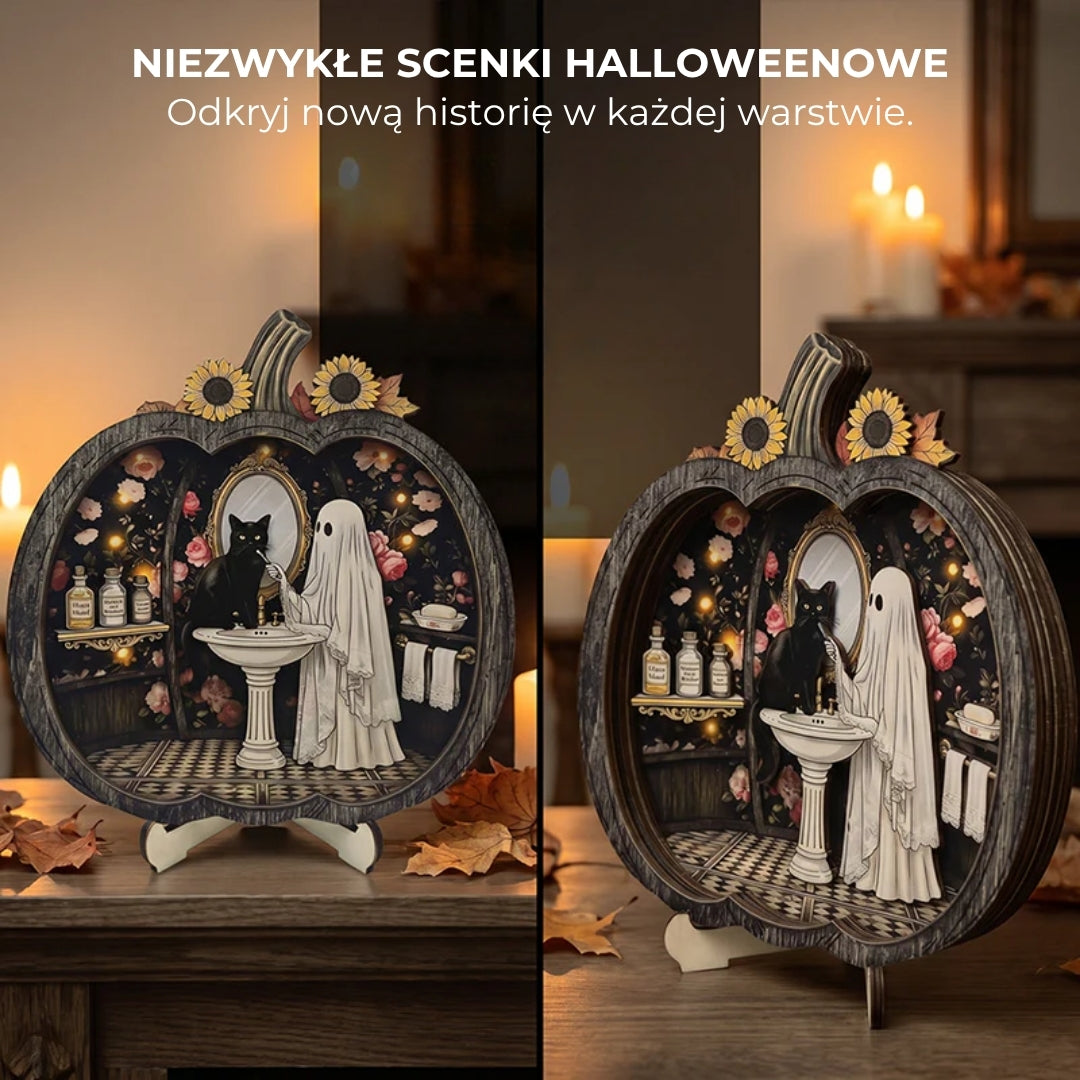 Drewniane dekoracje z dyni na Halloween