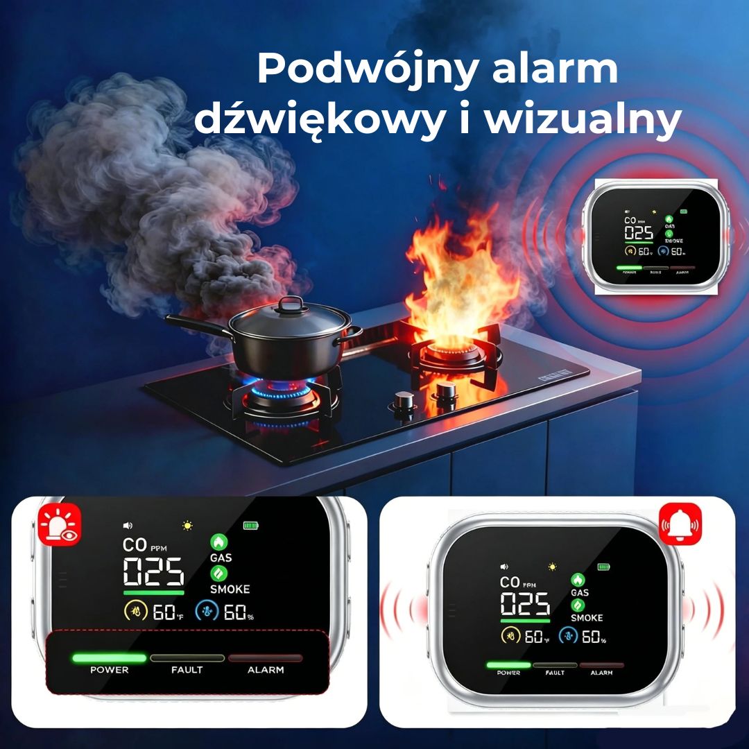 Inteligentny detektor bezpieczeństwa 6 w 1 – wykrywa do 12 rodzajów gazów i oparów