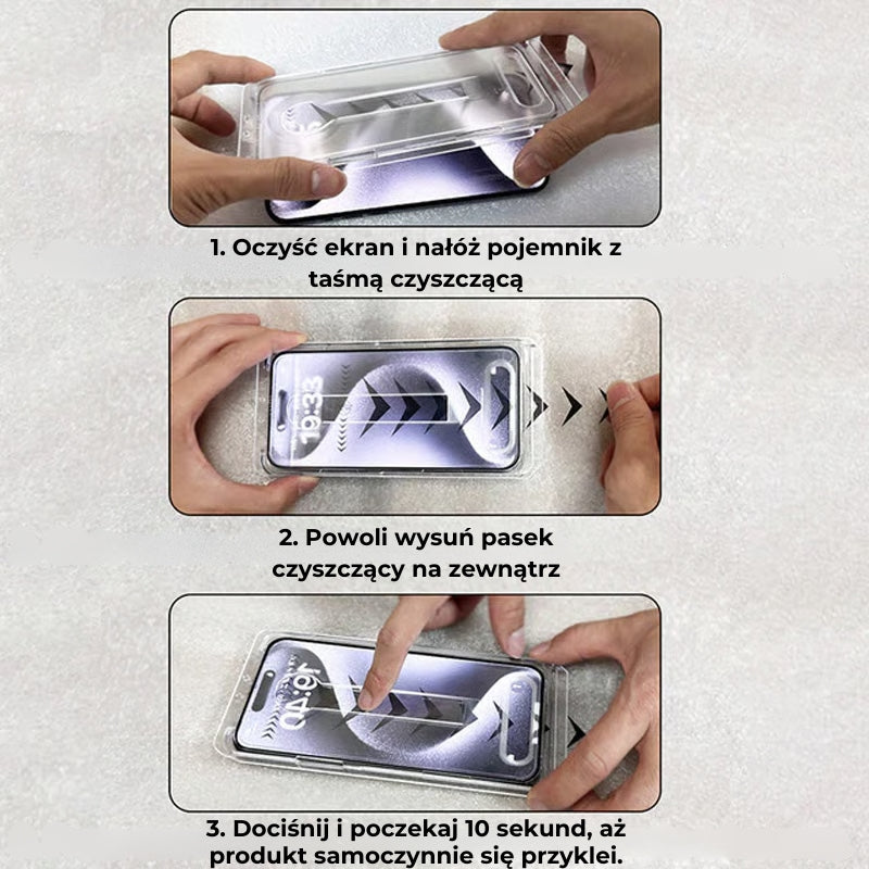 Zestaw zabezpieczający do iPhone'a – bezpyłowa, wzmocniona folia ochronna na ekran