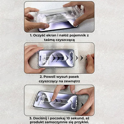 Zestaw zabezpieczający do iPhone'a – bezpyłowa, wzmocniona folia ochronna na ekran