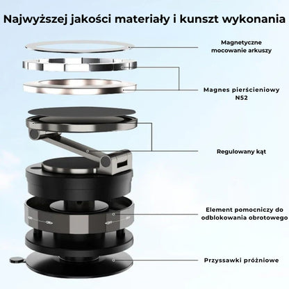 Magnetyczna przyssawka - Składany uchwyt na telefon 360° z blokadą próżniową