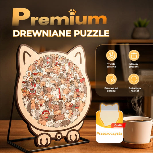 135-elementowa drewniana układanka w kształcie kota w kolorach Morandiego