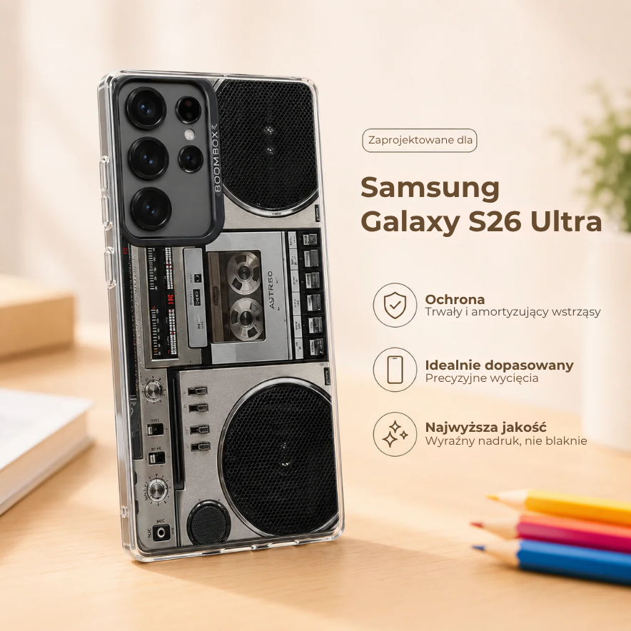 Etui na telefon Samsung w stylu retro z motywem kasety