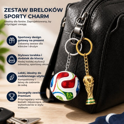 Zestaw breloków z motywem pucharu i piłki nożnej