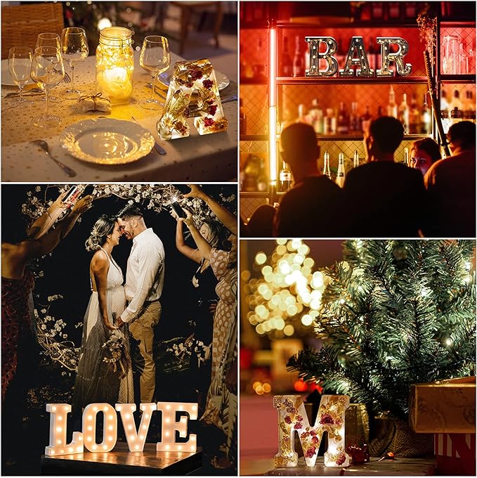 🎁 Ręcznie robiona litera LED z żywicy i suszonych kwiatów