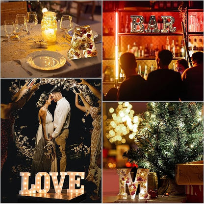 🎁 Ręcznie robiona litera LED z żywicy i suszonych kwiatów