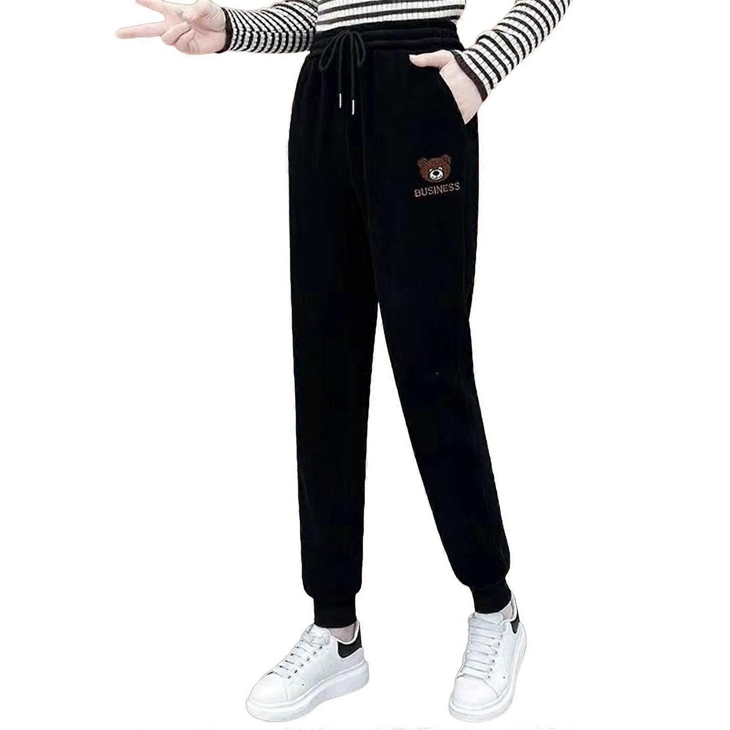 Damskie ocieplane spodnie dresowe z pluszowego sztruksu