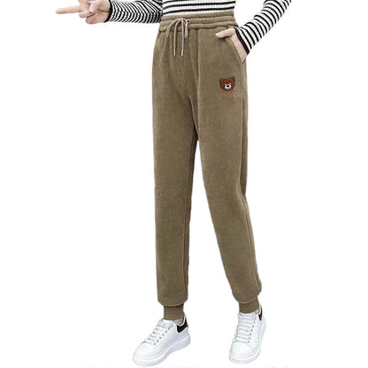 Damskie ocieplane spodnie dresowe z pluszowego sztruksu