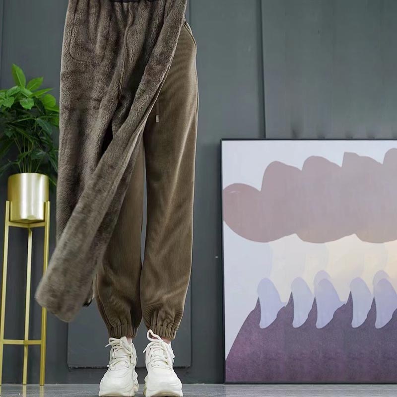 Damskie ocieplane spodnie dresowe z pluszowego sztruksu