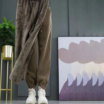 Damskie ocieplane spodnie dresowe z pluszowego sztruksu